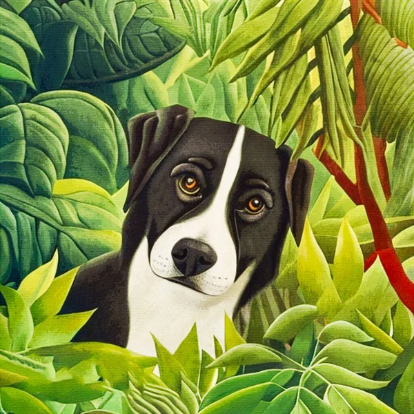 キャンバス上の水彩画 印刷可能な植物イラスト 布パターン グラフィックで使用するために イラストの犬 — ストック写真