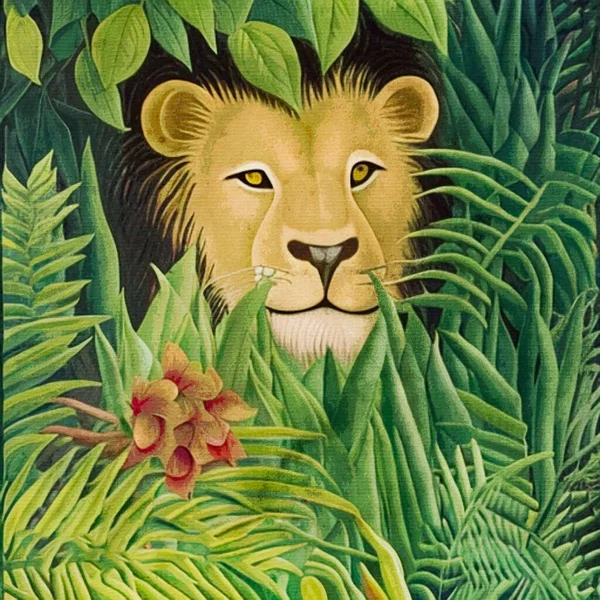 帆布上的水彩画 可打印的植物图解 织物图案 用于图形 图例中的狮子 — 图库照片