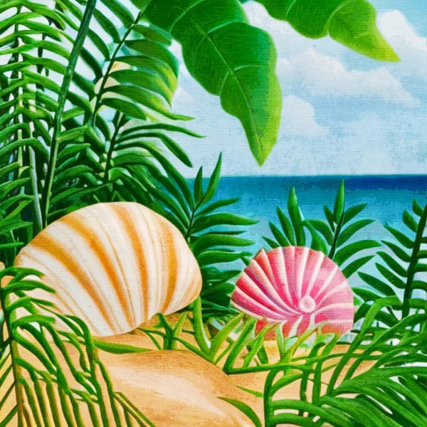 Акварель Холсте Печатная Ботаническая Иллюстрация Тканевый Узор Использования Графике Seashell — стоковое фото