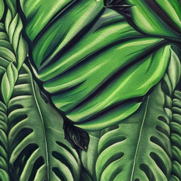 Ölmalerei Druckbare Botanische Illustration Stoffmuster Für Die Verwendung Grafiken Blätter — Stockfoto