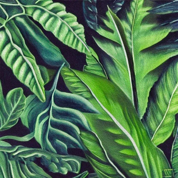Ölmalerei Druckbare Botanische Illustration Stoffmuster Für Die Verwendung Grafiken Blätter — Stockfoto