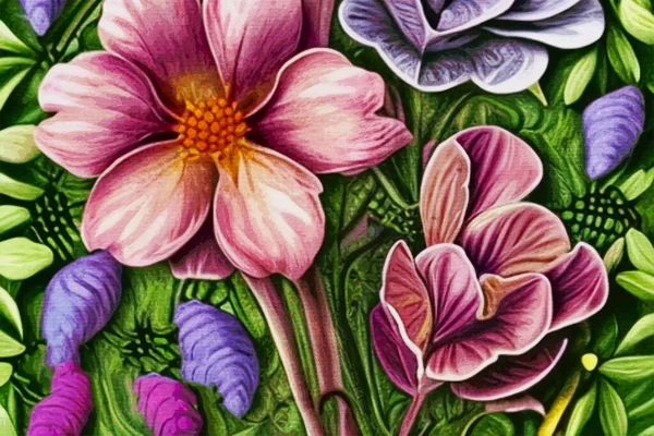 キャンバス上の水彩画 印刷可能な植物図 布パターン グラフィックアートで使用するための — ストック写真