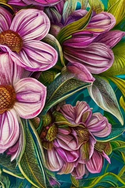 キャンバス上の水彩画 印刷可能な植物図 布パターン グラフィックアートで使用するための — ストック写真