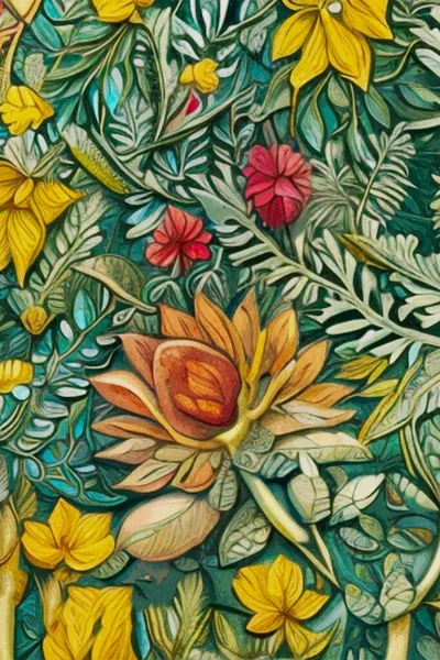 Plakat Botaniczny Inspirowany Twórczością Morrisa — Zdjęcie stockowe