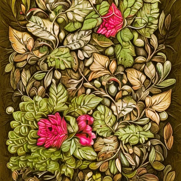 Akvarel Botanický Vzor Inspirovaný Dílem Morrise — Stock fotografie