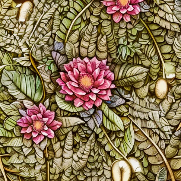 Akvarel Botanický Vzor Inspirovaný Dílem Morrise — Stock fotografie