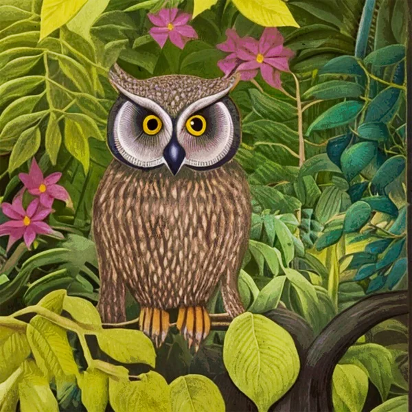 水彩画用于印刷 封面的植物学图解 猫头鹰 — 图库照片