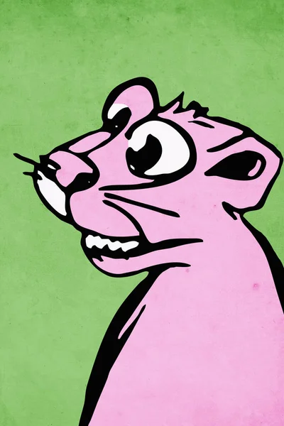 Állati Illusztráció Rózsaszín Párduc Zöld Alapon — Stock Fotó
