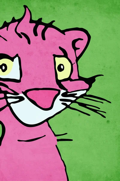 Ilustracja Zwierząt Różowa Pantera Zielonym Tle — Zdjęcie stockowe