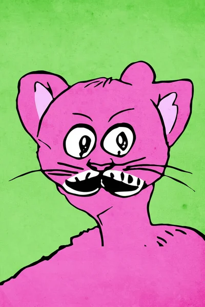 Animals ilustration . Pink panther on a green background .