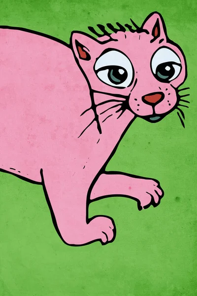 Animals Ilustration Pink Panther Green Background — Stock Photo, Image