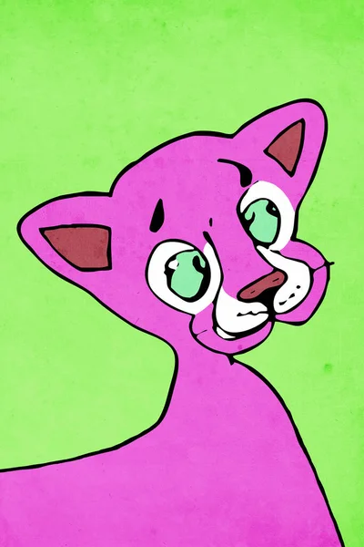 Zvířata Ilustrace Růžový Panter Zeleném Pozadí — Stock fotografie