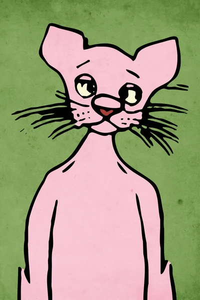 Állati Illusztráció Rózsaszín Párduc Zöld Alapon — Stock Fotó