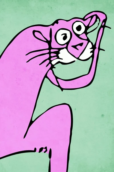 Ilustración Animal Pantera Rosa Sobre Fondo Verde —  Fotos de Stock