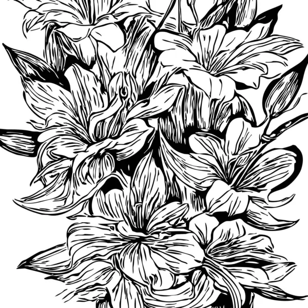 Botanical pattern on a white background. Black flowers