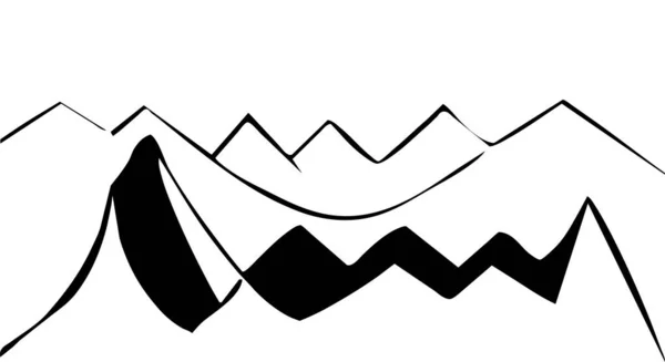 Чорно Біла Векторна Ілюстрація Гірські Піки Білому Тлі — стоковий вектор