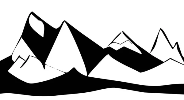 Zwart Wit Vector Illustratie Bergtoppen Een Witte Achtergrond — Stockvector