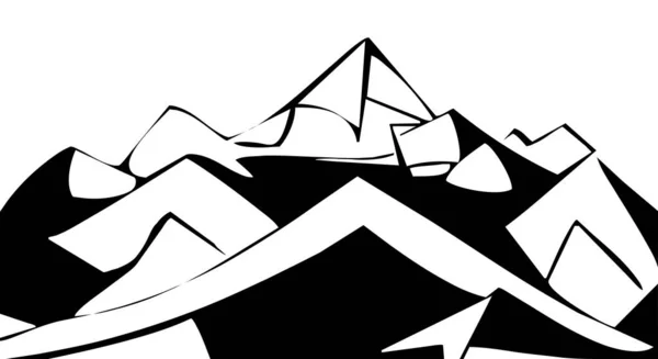 Illustration Vectorielle Noir Blanc Sommets Montagneux Sur Fond Blanc — Image vectorielle