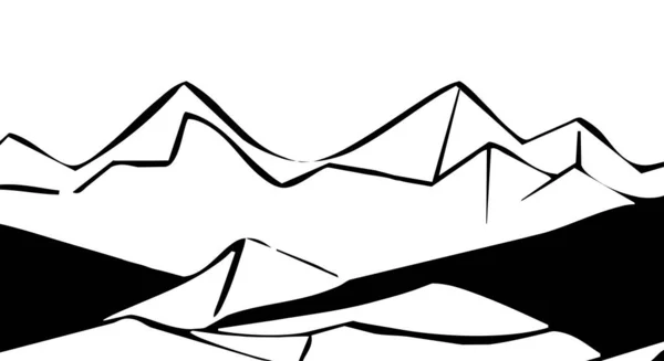 Schwarz Weiße Vektorillustration Berggipfel Auf Weißem Hintergrund — Stockvektor