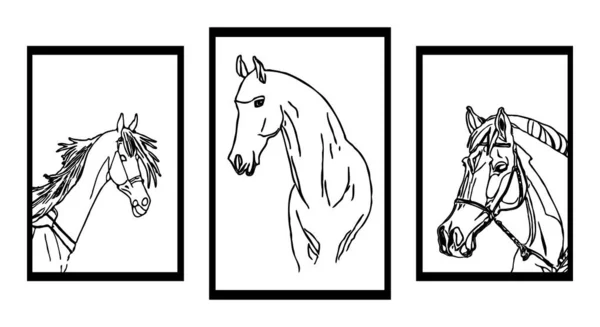 Coleção Ilustrações Minimalistas Preto Branco Cavalos —  Vetores de Stock