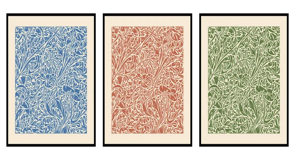 Conjunto Ilustrações Botânicas Imprimíveis Inspiradas Trabalho Morris Não Gerado Por — Vetor de Stock