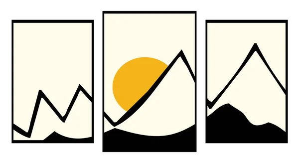 Samling Utskrivbara Minimalistiska Illustrationer Bergslandskap Genererat — Stock vektor