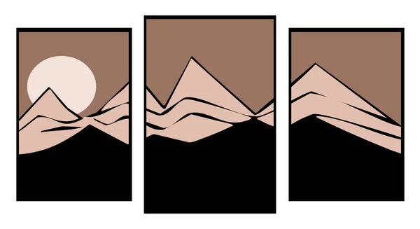 Sammlung Von Druckbaren Minimalistischen Illustrationen Berglandschaft Nicht Von Erzeugt — Stockvektor