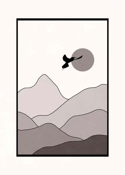 印刷可能なミニマリストイラスト 表紙デザインパンフレット 山の風景 — ストック写真