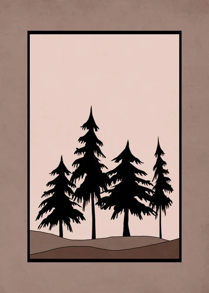 印刷可能なミニマリストイラスト 表紙デザインパンフレット 山の風景 — ストック写真