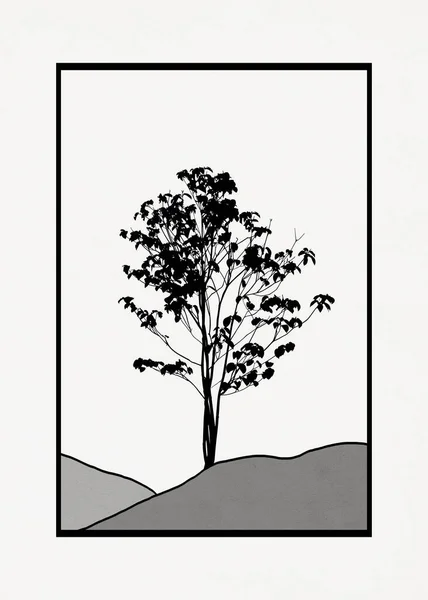 Printable minimalist illustration. Cover design, brochures. Mountain landscape