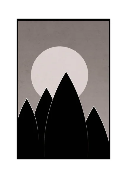 Drukowana Minimalistyczna Ilustracja Projekt Okładki Broszury Krajobraz Górski — Zdjęcie stockowe