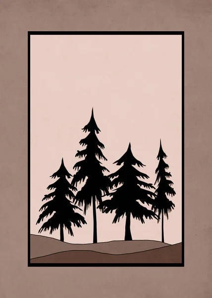 Ilustración Minimalista Imprimible Diseño Portada Folletos Paisaje Montaña — Foto de Stock