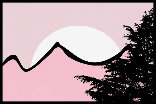 Мінімалістична Ілюстрація Друку Обкладинки Гірський Пейзаж — стокове фото