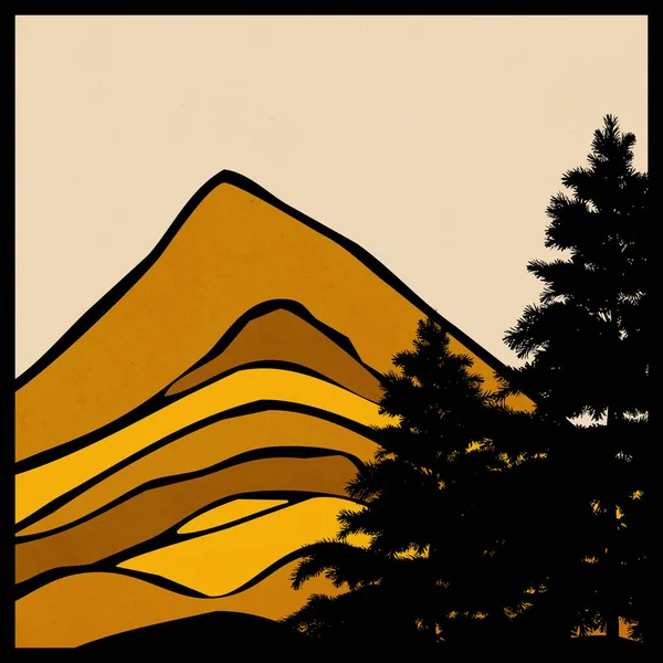 Minimalistyczna Ilustracja Druku Okładkę Krajobraz Górski — Zdjęcie stockowe