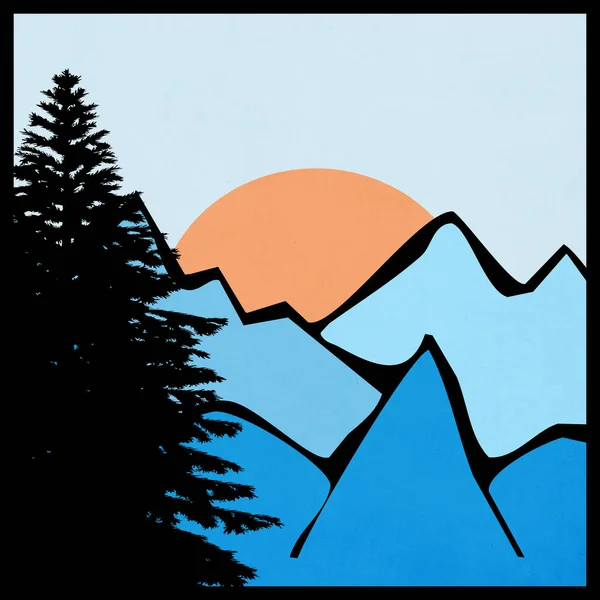 Ilustración Minimalista Para Imprimir Para Portada Paisaje Montaña — Foto de Stock