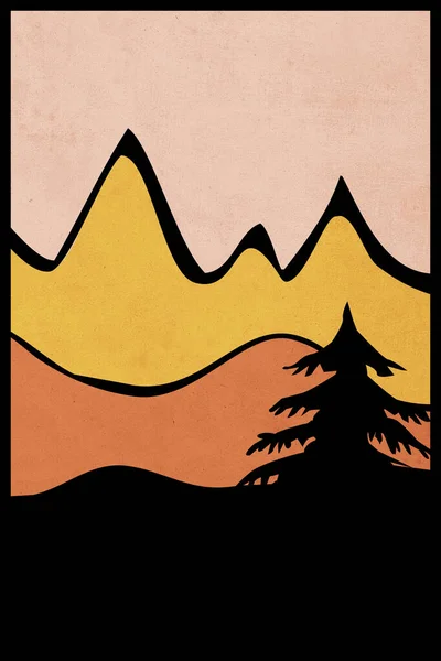 Мінімалістична Ілюстрація Друку Обкладинки Гірський Пейзаж — стокове фото