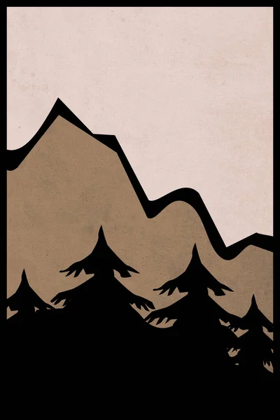 Μινιμαλιστική Απεικόνιση Για Εκτύπωση Για Εξώφυλλο Ορεινό Τοπίο — Φωτογραφία Αρχείου