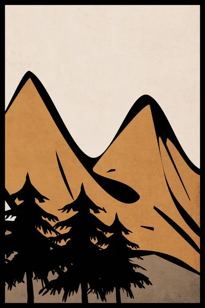 Ilustración Minimalista Para Imprimir Para Portada Paisaje Montaña — Foto de Stock