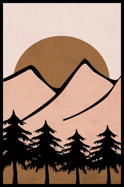 最低限度的插图印刷 为封面 山区景观 — 图库照片