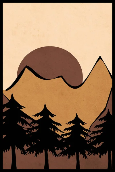 Μινιμαλιστική Απεικόνιση Για Εκτύπωση Για Εξώφυλλο Ορεινό Τοπίο — Φωτογραφία Αρχείου