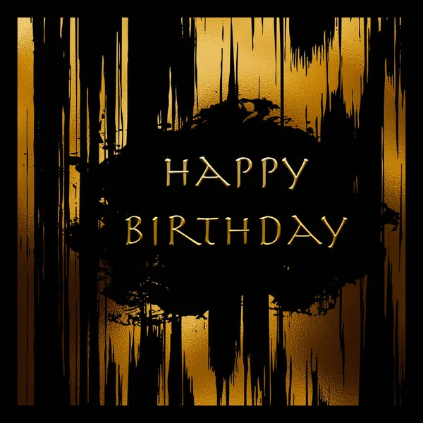 生日快乐卡片的设计 黑色背景上的金色抽象形状 — 图库照片