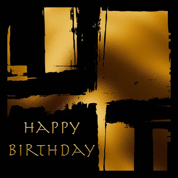 Gelukkige Verjaardag Kaart Ontwerp Gouden Abstracte Vormen Een Zwarte Achtergrond — Stockfoto