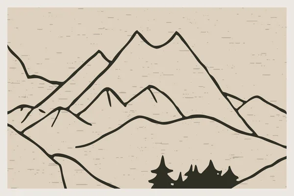 Ilustrație Minimalistă Tipărită Peisaj Montan — Fotografie, imagine de stoc