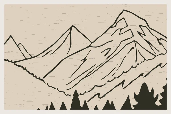 Minimalistyczna Ilustracja Druku Krajobraz Górski — Zdjęcie stockowe