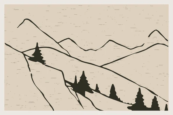 Minimalistická Tisková Ilustrace Horská Krajina — Stock fotografie