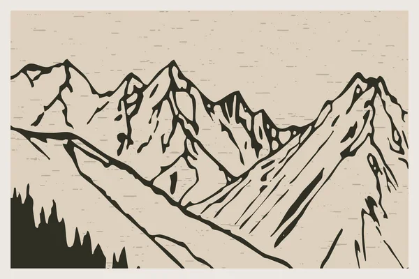 Minimalistyczna Ilustracja Druku Krajobraz Górski — Zdjęcie stockowe