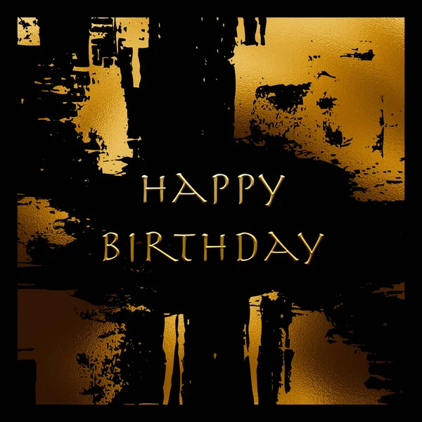 Glückwunschkarten Zum Geburtstag Goldene Abstrakte Formen Auf Schwarzem Hintergrund — Stockfoto