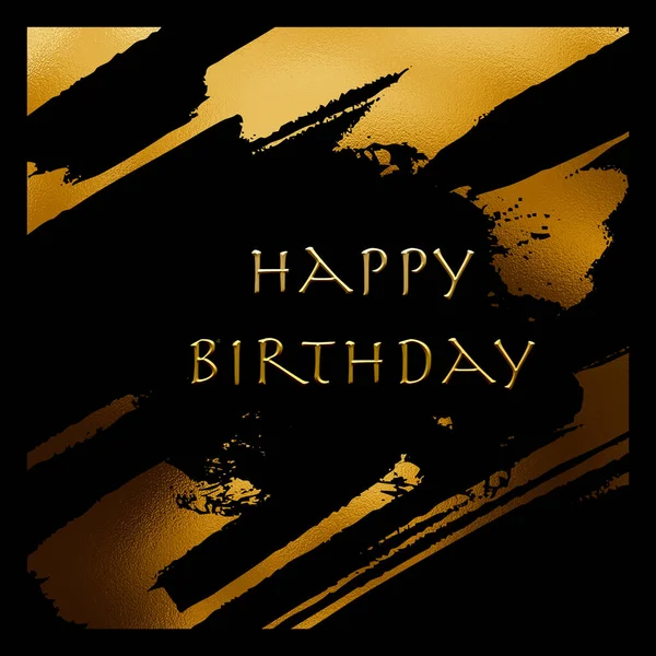 Gelukkige Verjaardag Kaart Ontwerp Gouden Abstracte Vormen Een Zwarte Achtergrond — Stockfoto