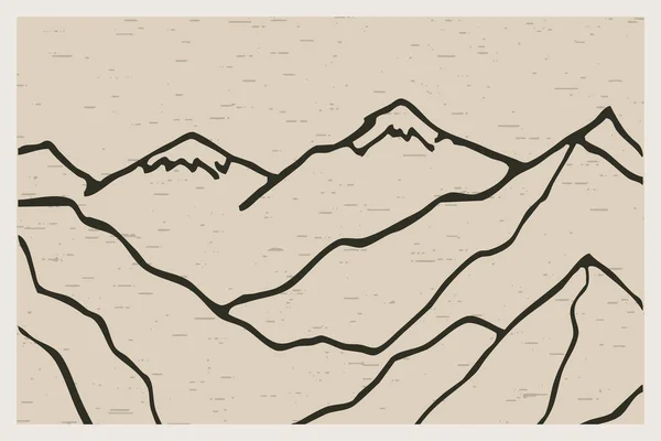 Minimalistická Tisková Ilustrace Horská Krajina Čárový Obrázek — Stock fotografie