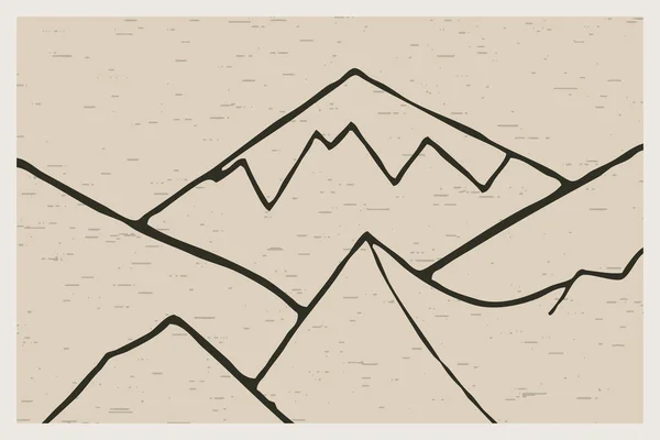 ミニマリストプリンタブルイラスト 山の風景 ラインアート — ストック写真
